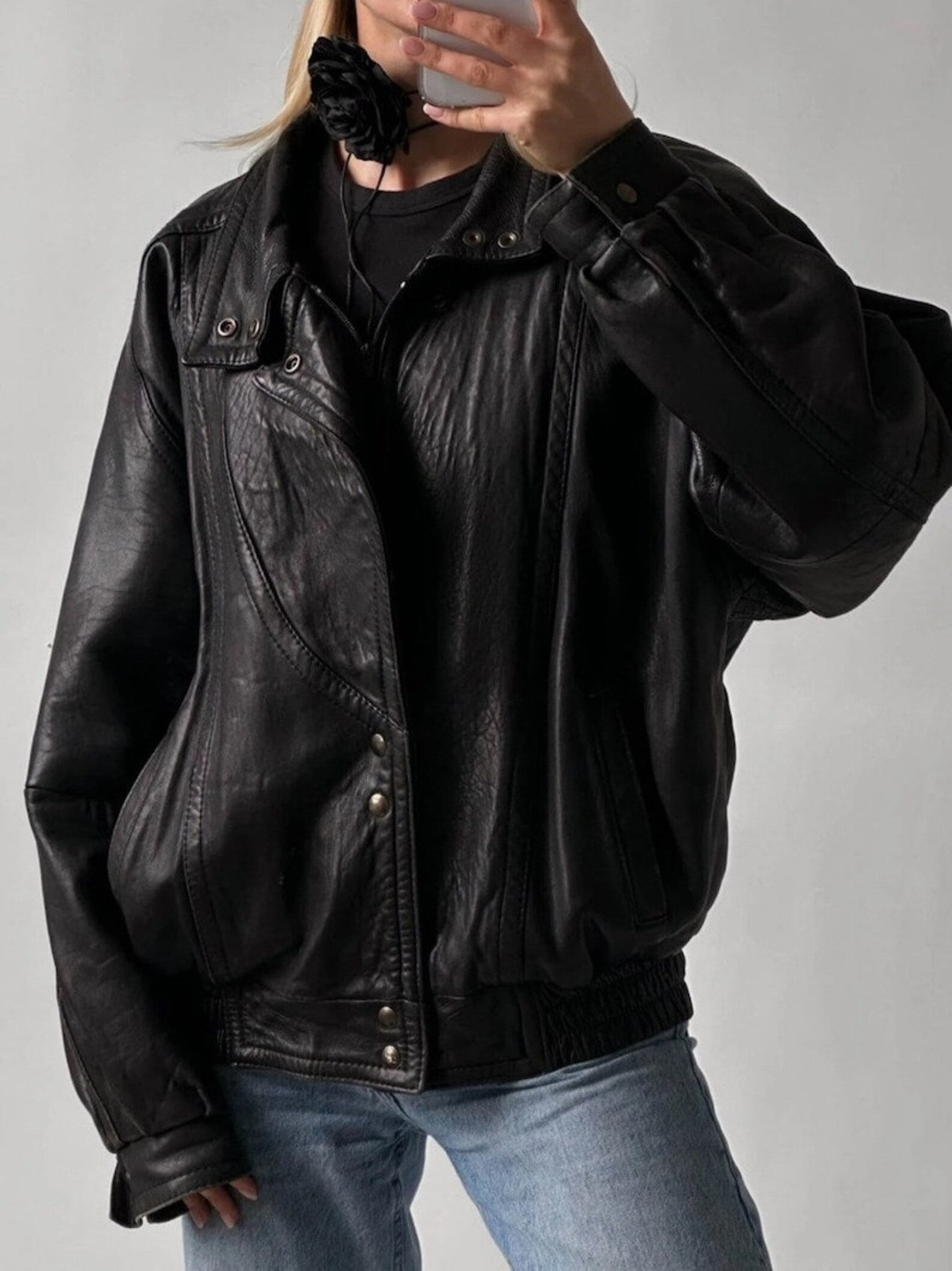 Women Oversized Leather Moto Jacket