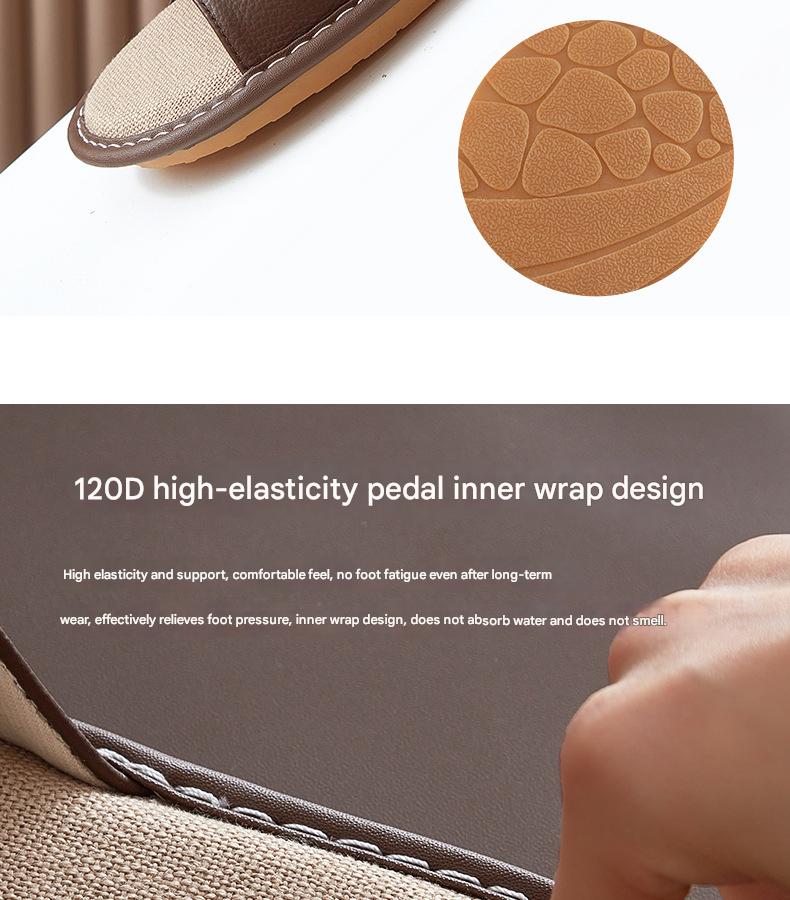 Leather Slippers for Women Linen Footbed Indoor Non Slip Summer Slides