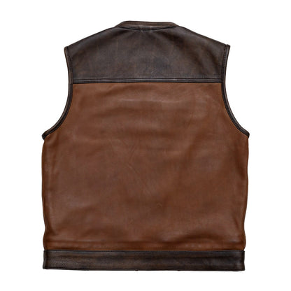 dark brown leather motorcycle vest