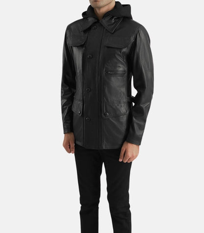 Black Leather Long Jacket For Men