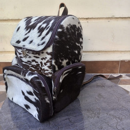 Black White Cowhide Mommy Backpack