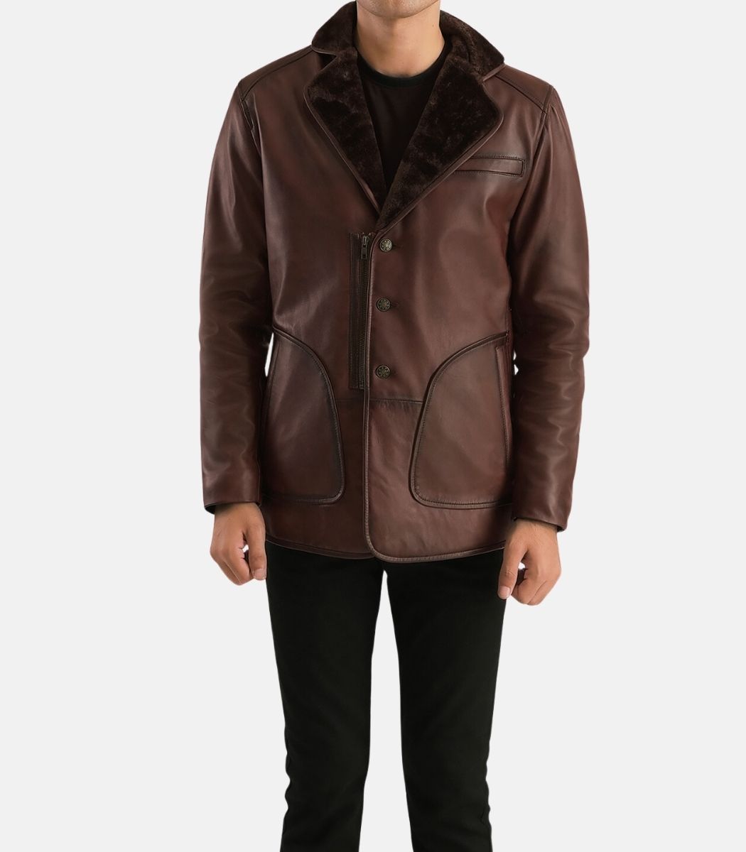 Brown fur leather jacket mens