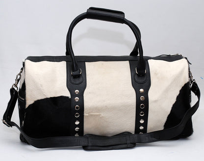 Black White Cowhide Duffel Bag