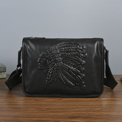 Crazy horse mens leather crossbody sling bag