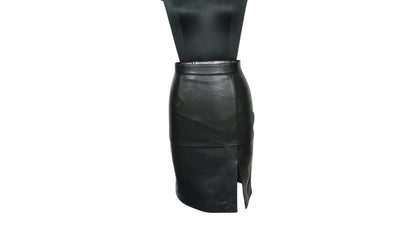 black real leather a line skirt