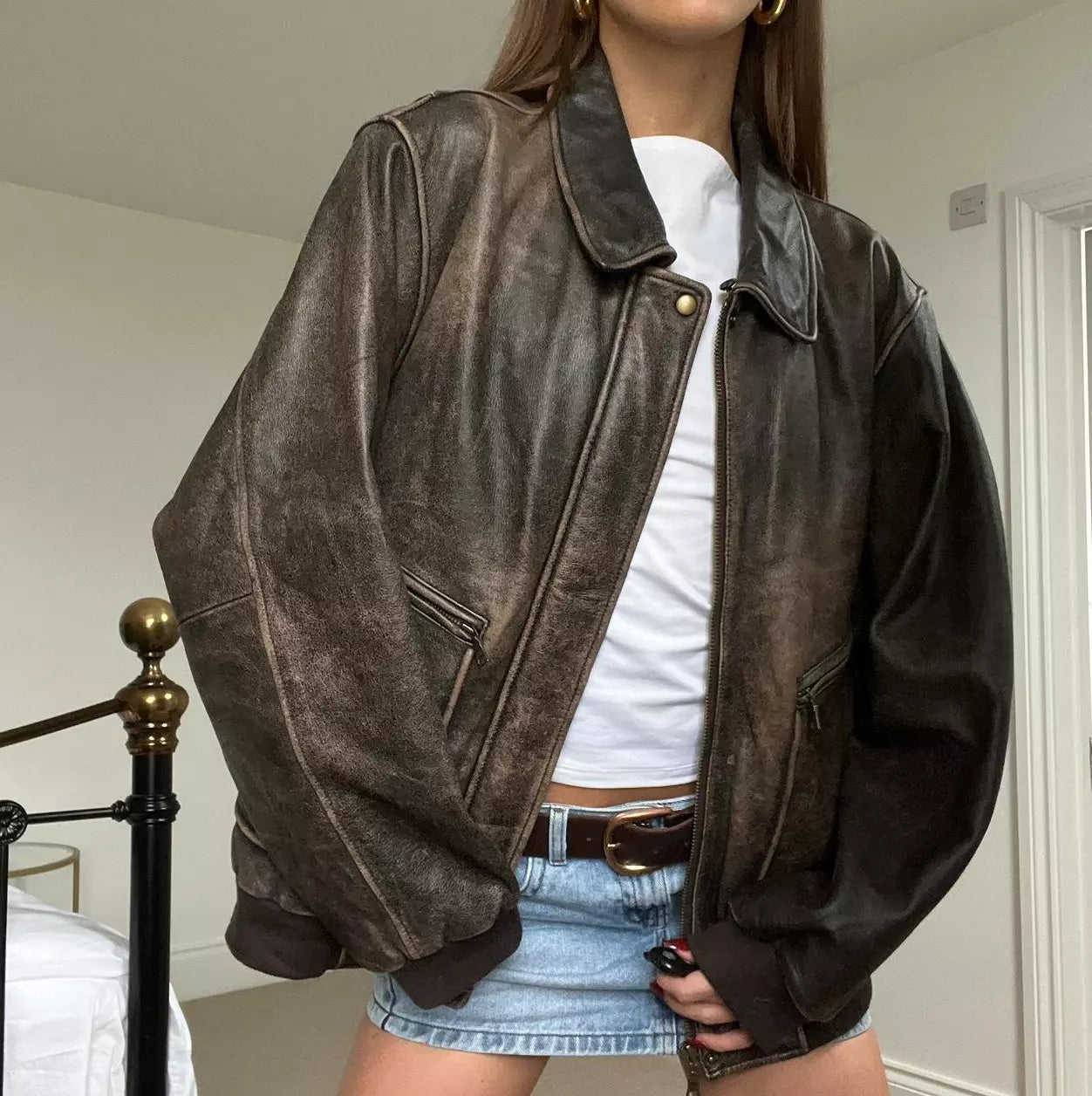 oversized leather jacket women – Decor Hut - Main Image