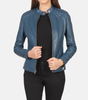 Women’s Blue Leather Biker Jacket