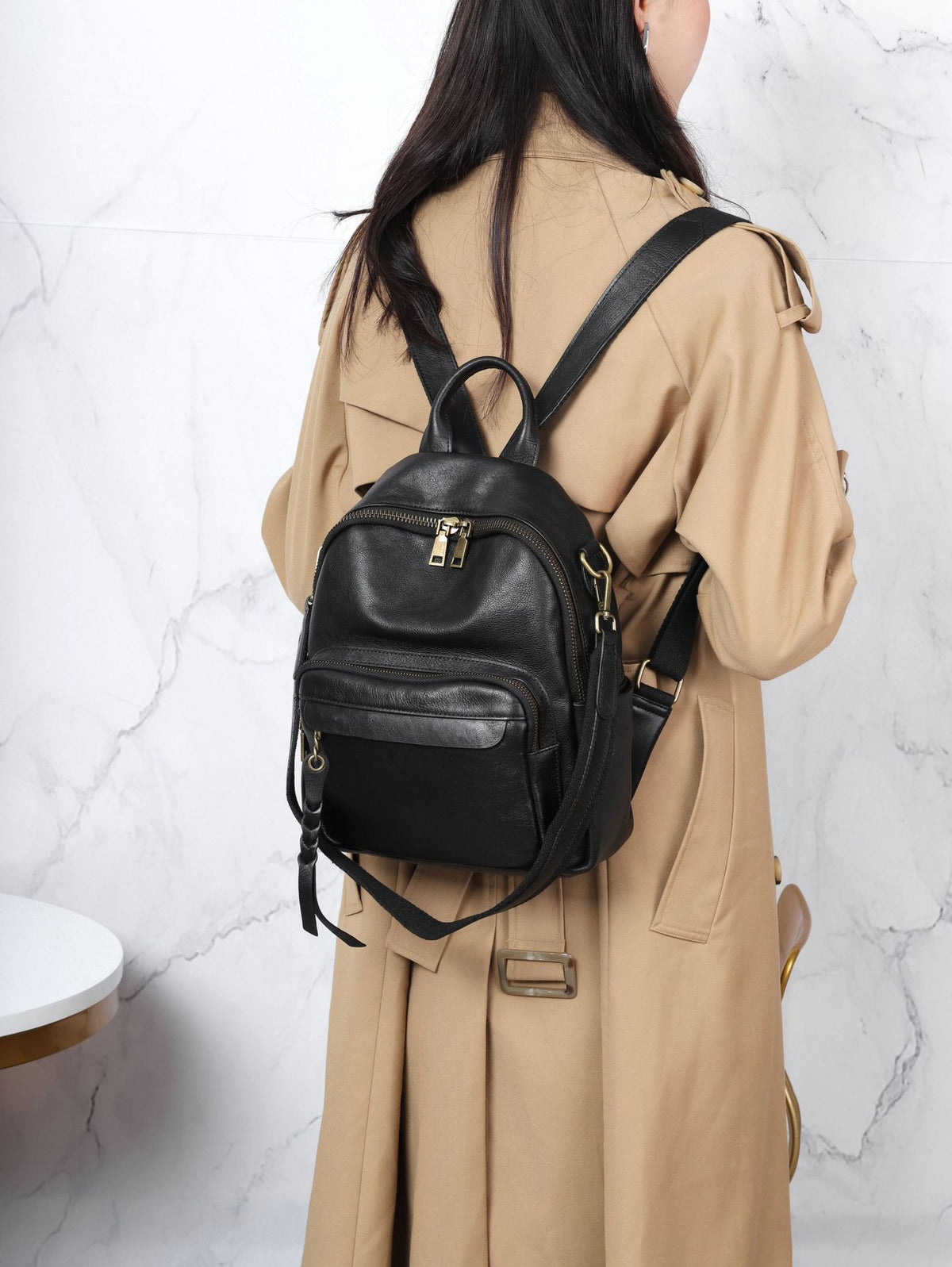 Genuine leather women's city backpack