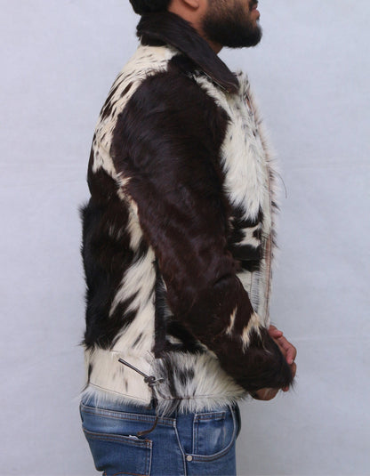 Cow Skin Fur Jacket Black White