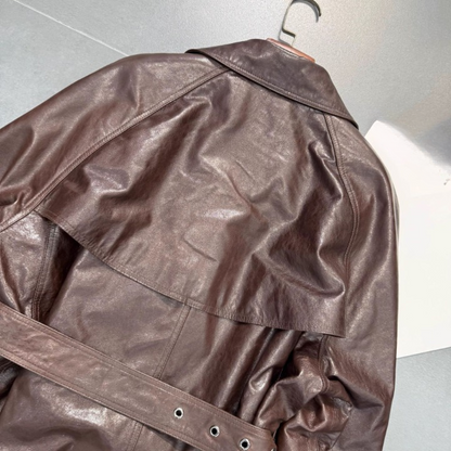 Women’s Loose Fit Genuine Leather Jacket Coat