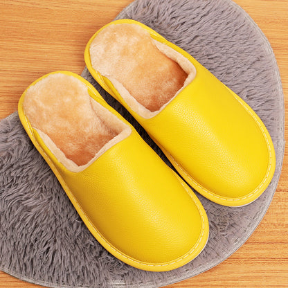 Winter Slippers for Women with Leather Upper and Plush Lining