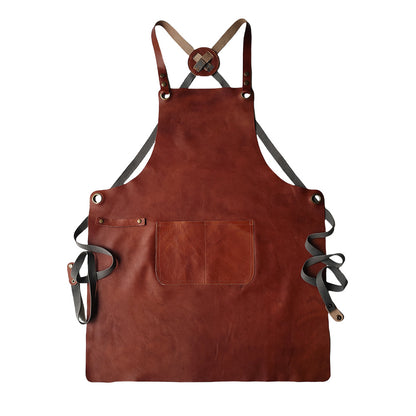 Genuine Leather Cooks Apron with Cross Back Straps