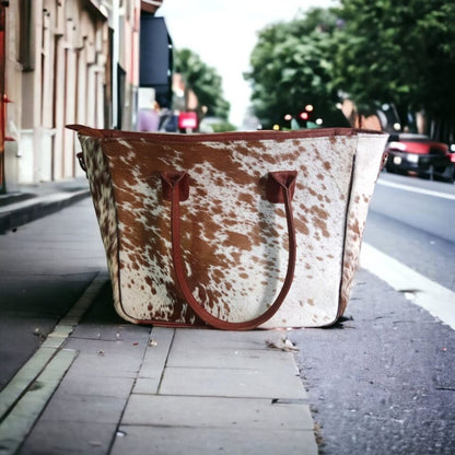 Brown Genuine Cowhide Tote Bag