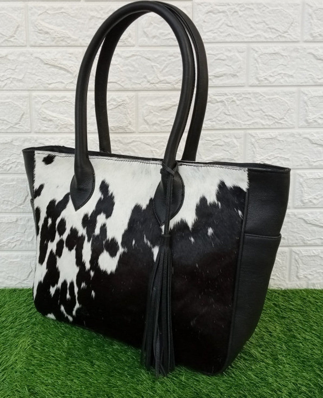 Black White Cow hide Tote Bag