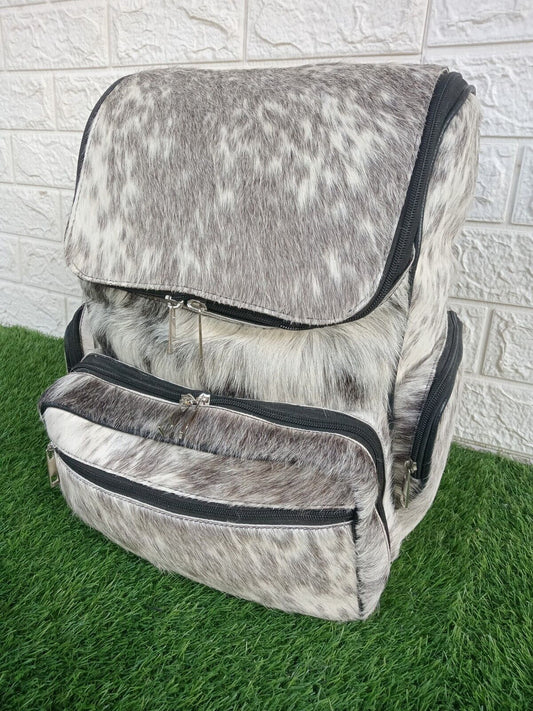 Grey White Cow Skin Backpack