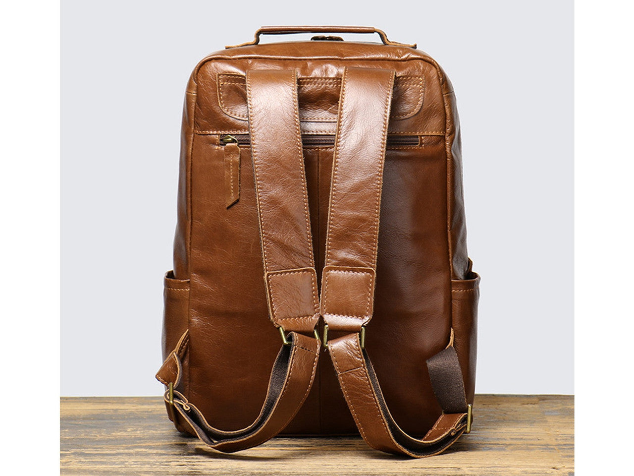Classic Cowhide Leather Laptop Backpack