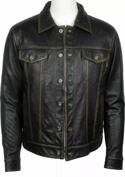 men trucker leather jacket