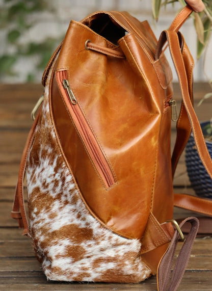 Brown White Cowhide Office Backpack