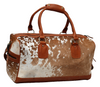 Cowhide Duffle Overnight Bag Brown White