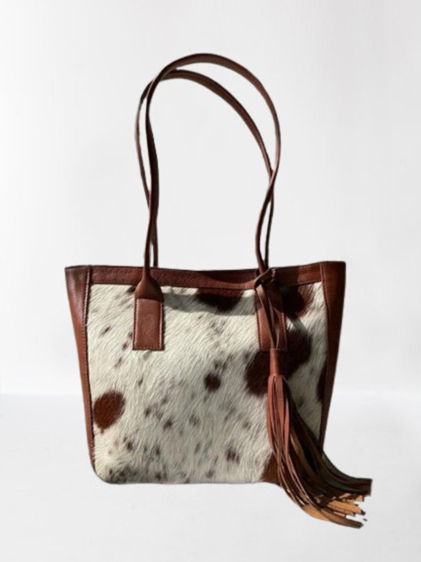 Brown White Cow Skin Tote Bag