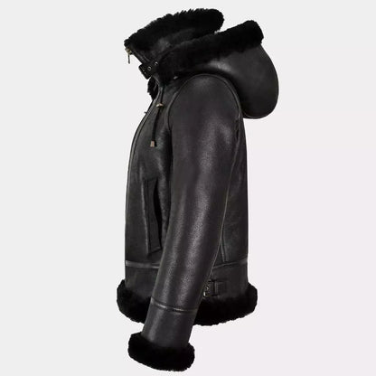 leather jacket black fur