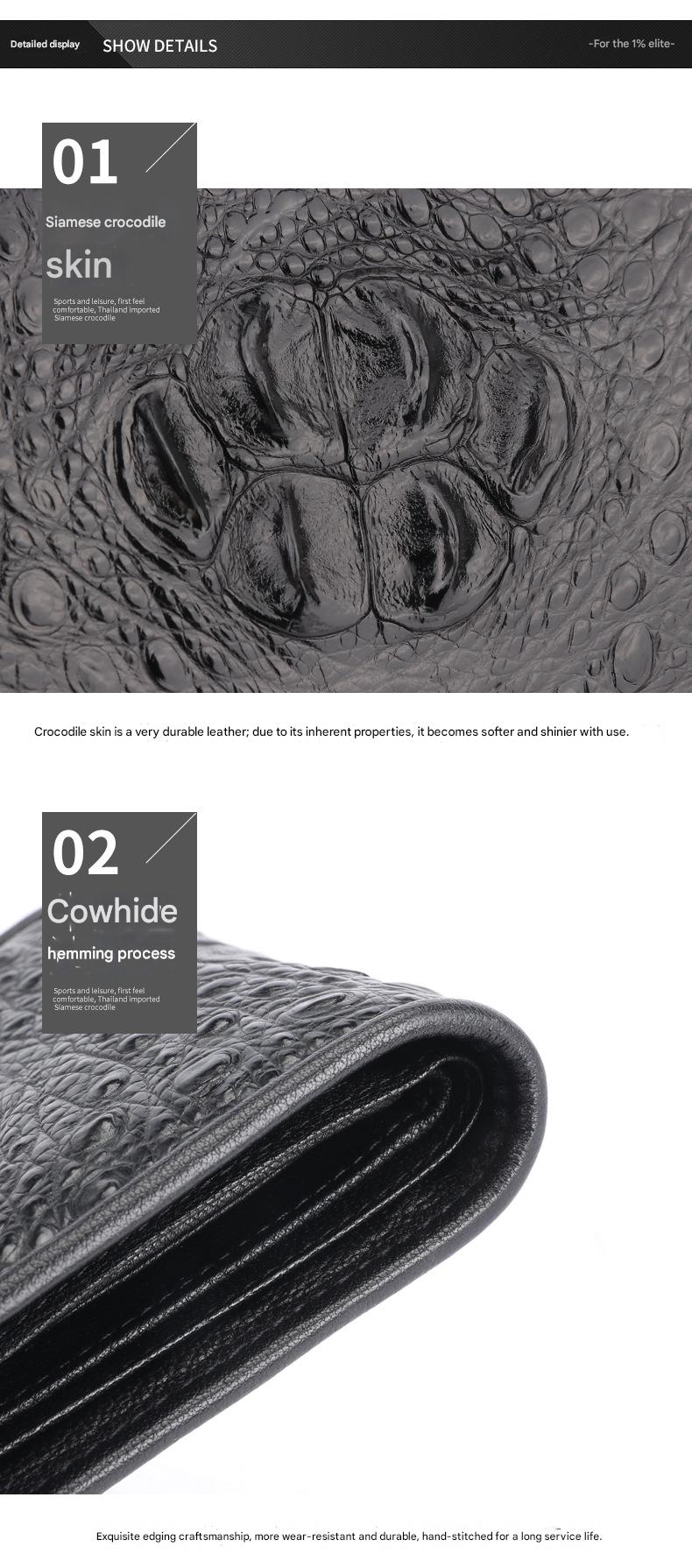 Men’s Crocodile Bone Leather Wallet Bifold