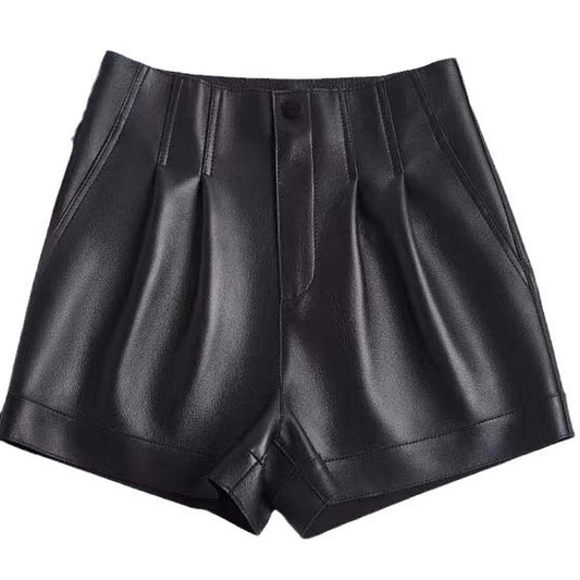 High waisted sheepskin leather shorts for women