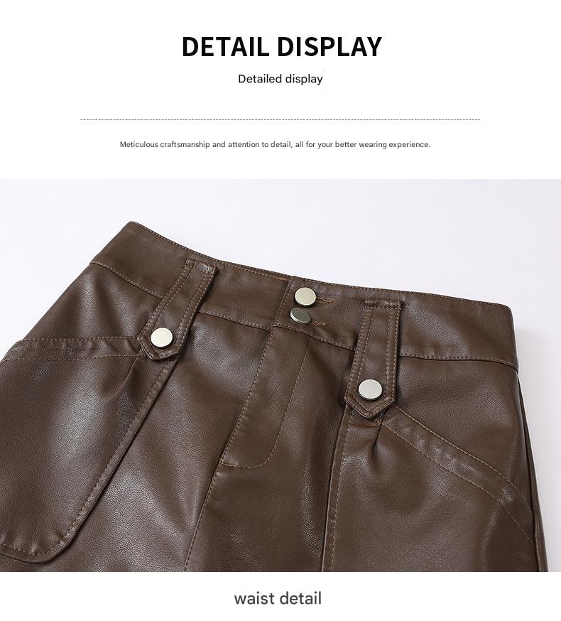 Women High Waist Faux Leather Mini Skirt With Pockets