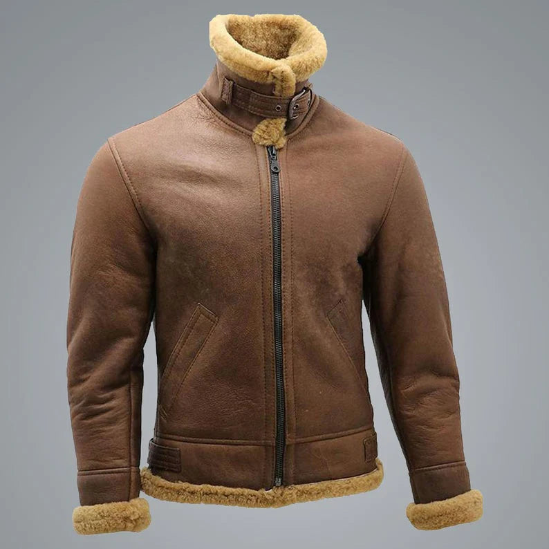 Men's Brown Shearling Leather Jacket