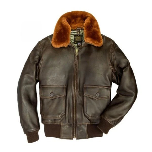 Black Leather Bomber Flight Shearling Jacket