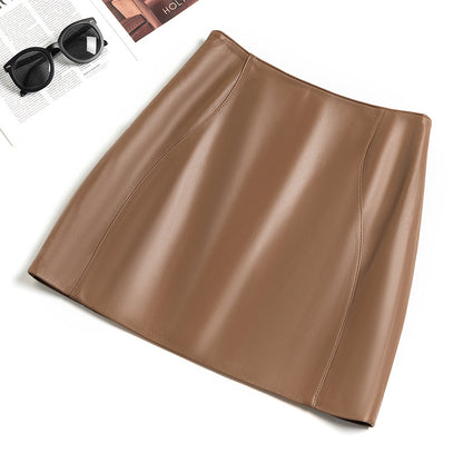 Women's black genuine leather mini skirt