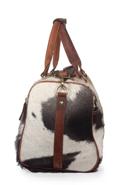 Large Cowhide Duffle Bag Brown White