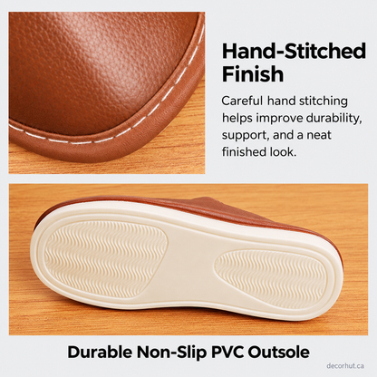 Winter Slippers for Women with Leather Upper and Plush Lining