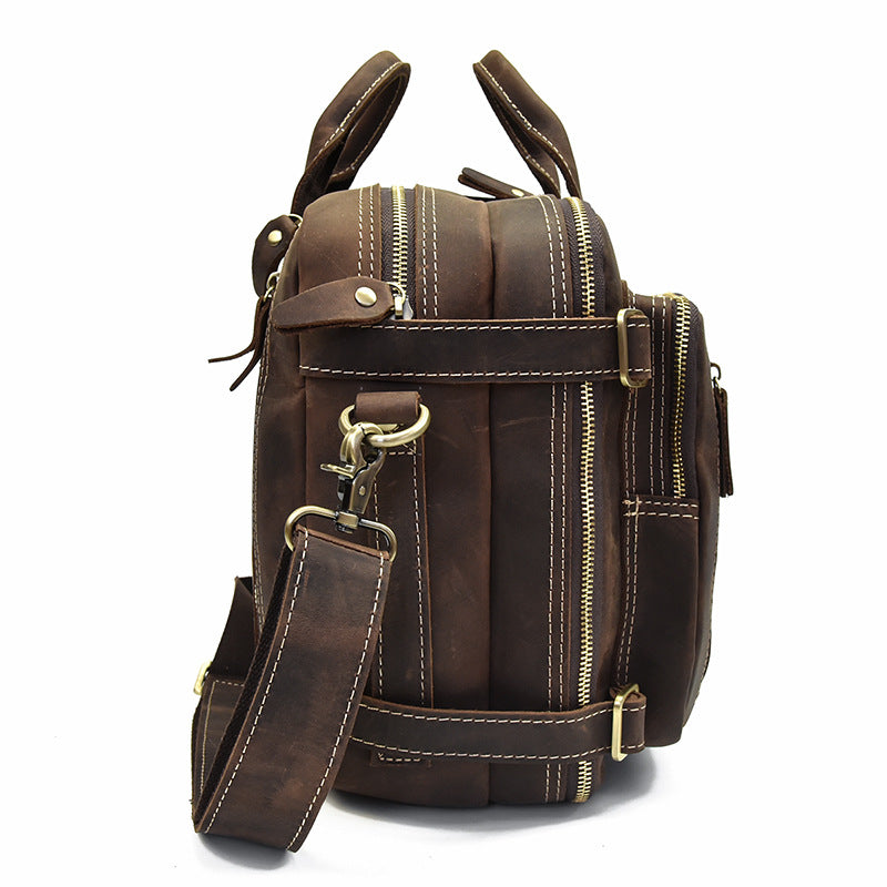 Men crazy horse leather commuter briefcase