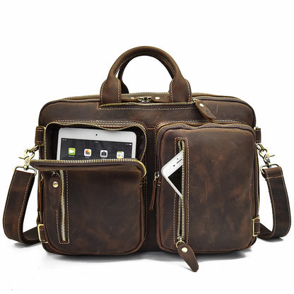 Men crazy horse leather commuter briefcase