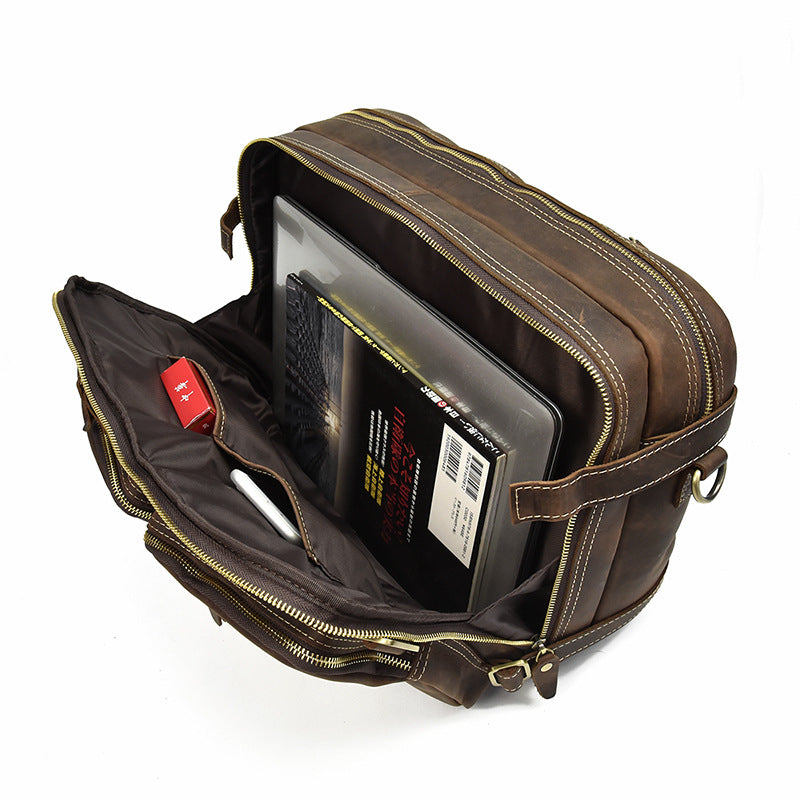 Men crazy horse leather commuter briefcase