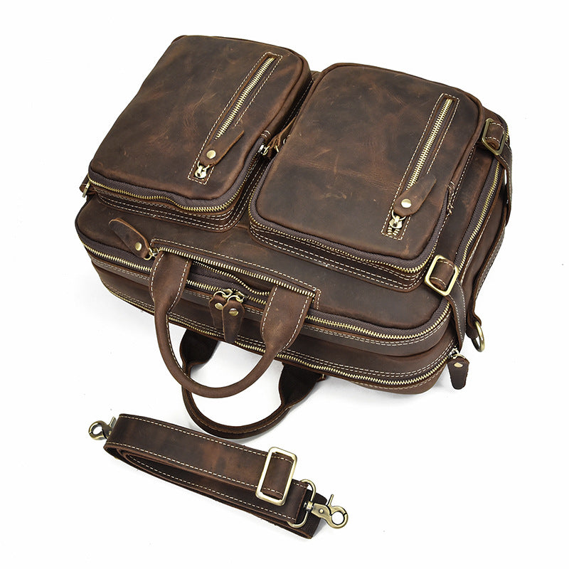 Men crazy horse leather commuter briefcase