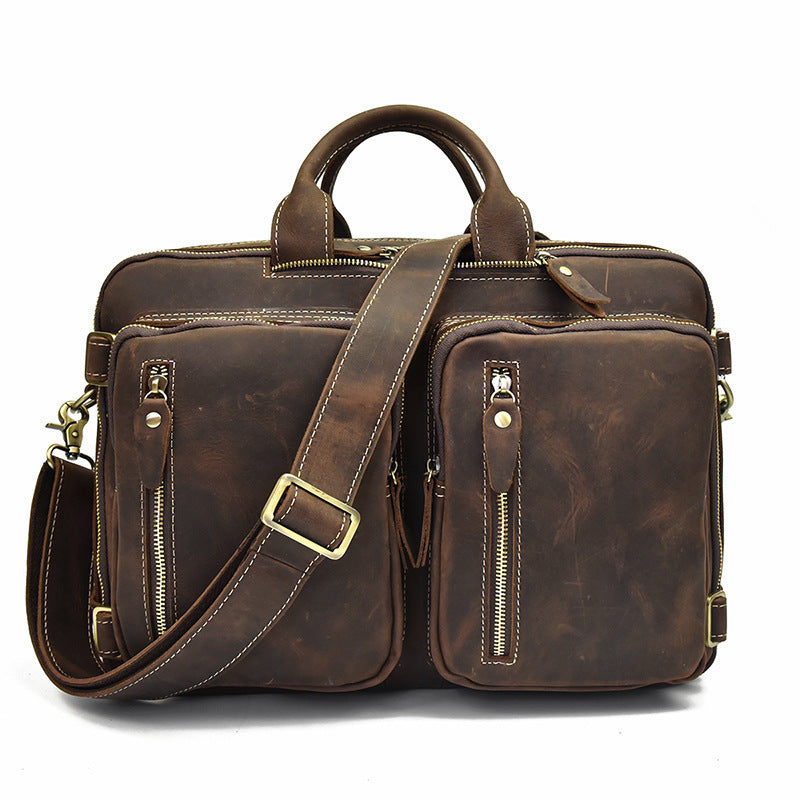 Men crazy horse leather commuter briefcase