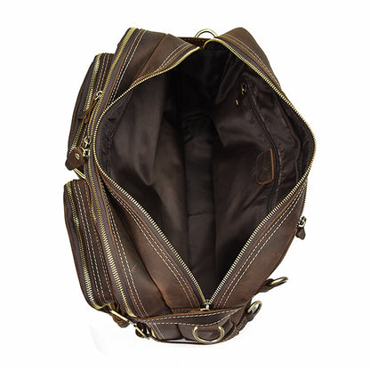 Men crazy horse leather commuter briefcase
