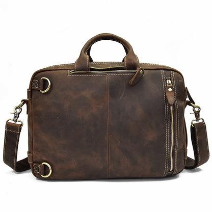 Men crazy horse leather commuter briefcase