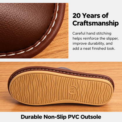 Women's Leather House Shoes with Plush Lining