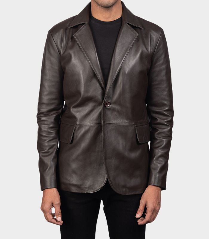 brown leather racer jacket