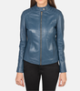 Women’s Blue Leather Biker Jacket