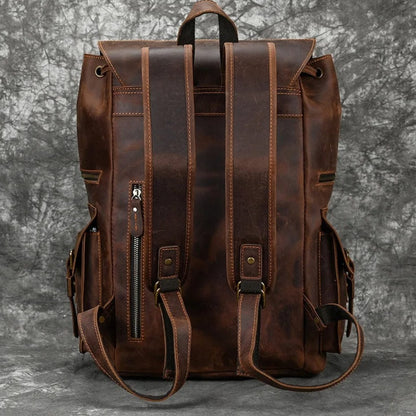 Brown leather laptop backpack