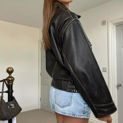 women's oversized black leather jacket