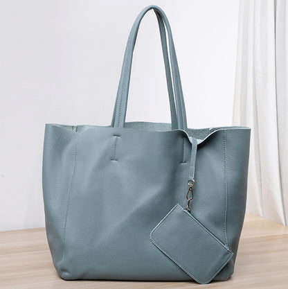 Top grain tumbled cowhide leather tote