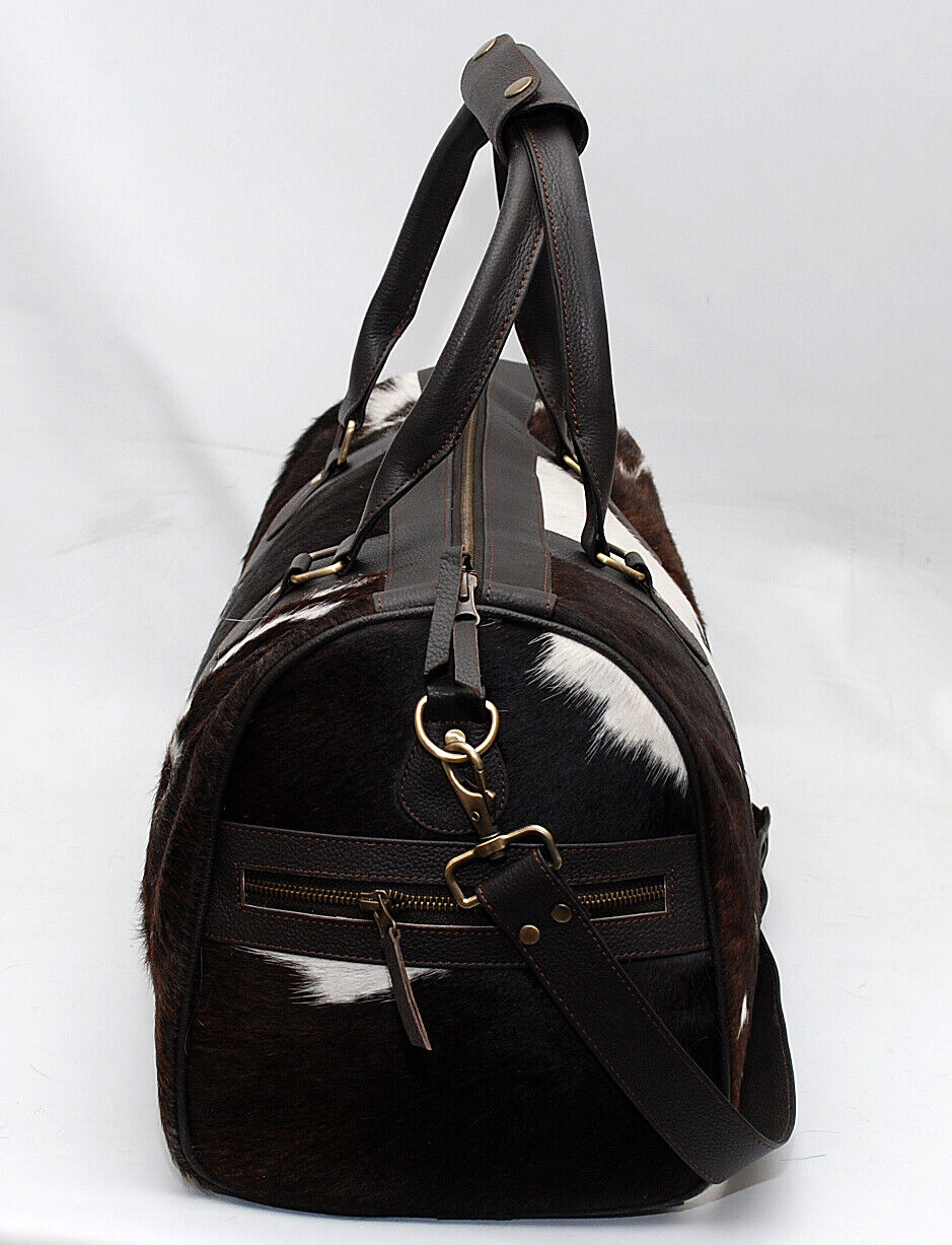 Cowhide Duffle Bag Dark Black White