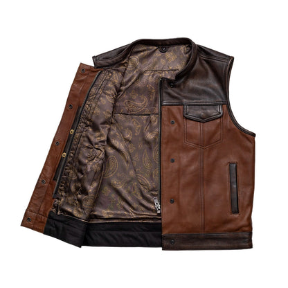 dark brown leather motorcycle vest