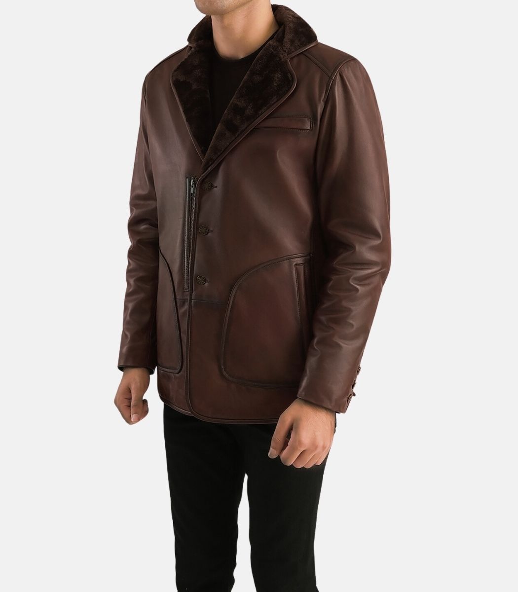 Brown fur leather jacket mens