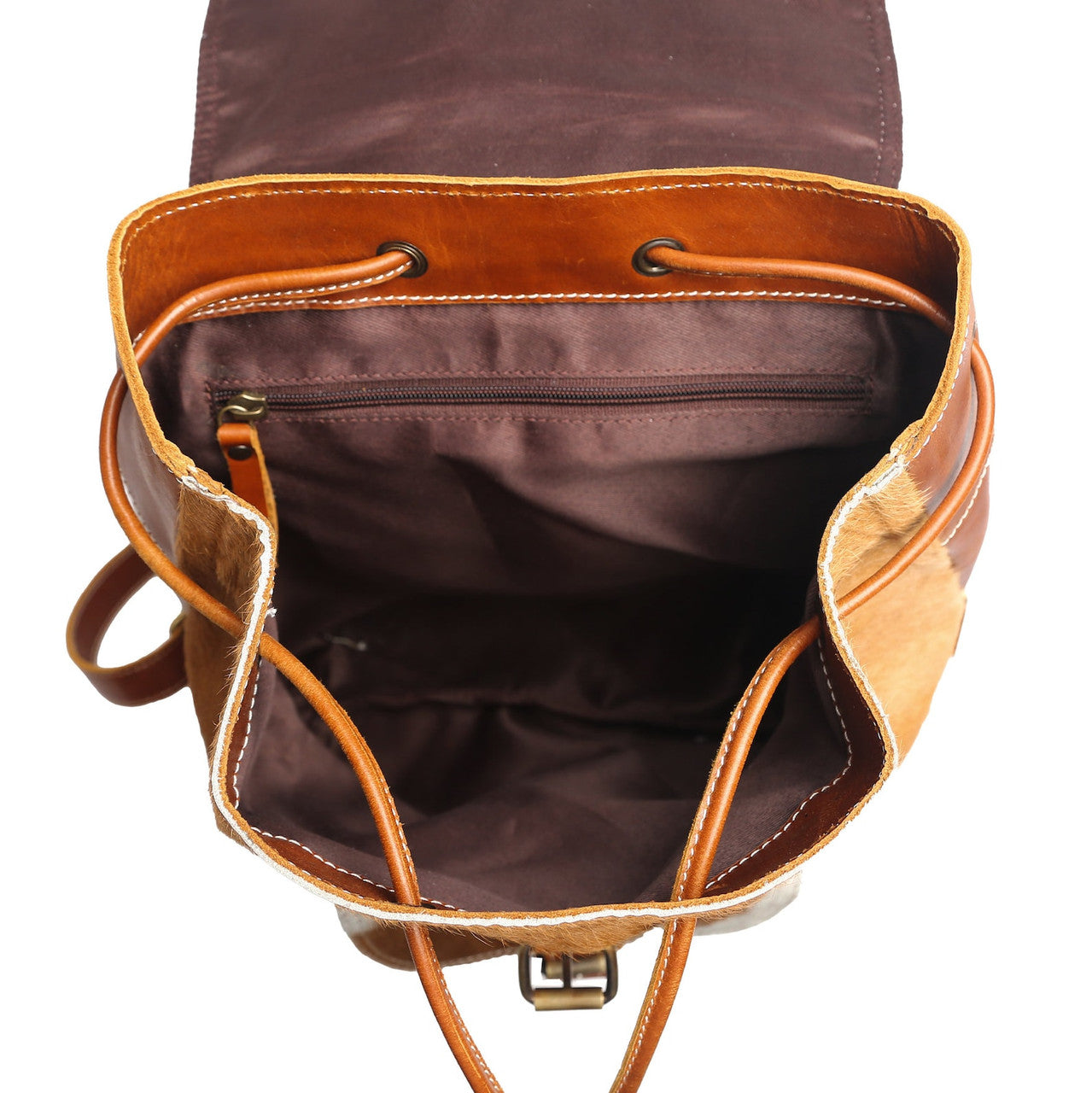 Brown White Cowhide Backpack Bag